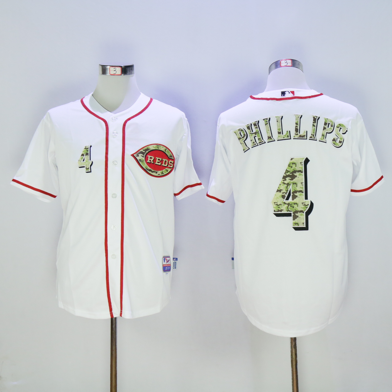 Men MLB Cincinnati Reds #4 Phillips white Camo letters jerseys->->MLB Jersey